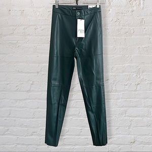 ZARA Green Faux Leather Pants NWT